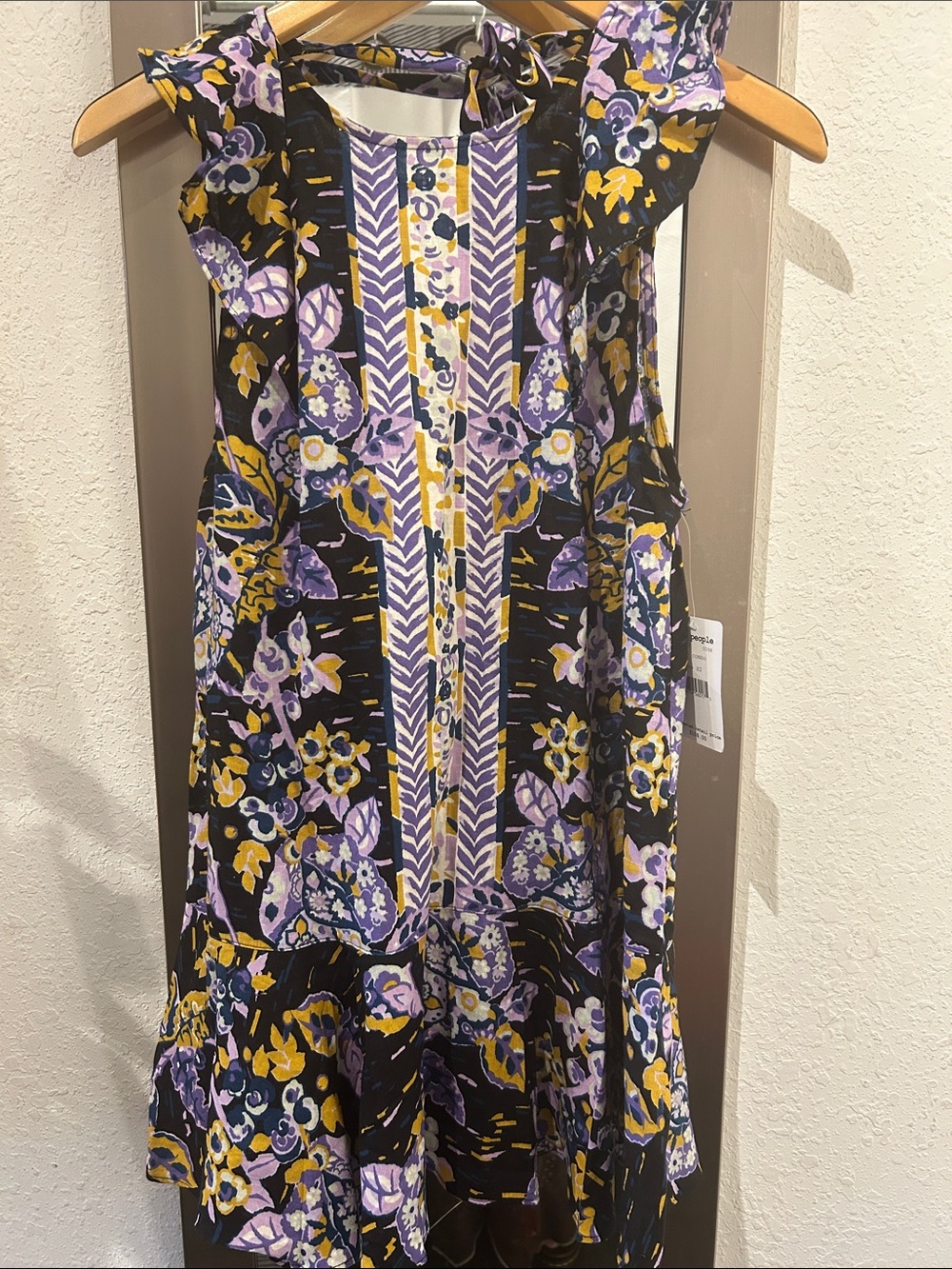 Free People Black & Purple Floral Ruffle Mini Dress